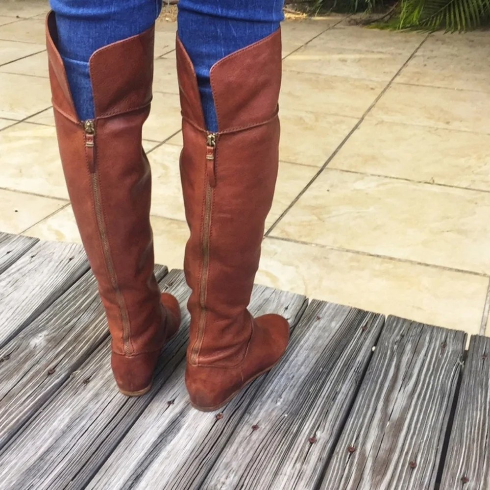 Via Spiga Georgia Over the Knee Leather Thigh Boots Tobacco Brown Women's Size 8 - Picture 15 of 16